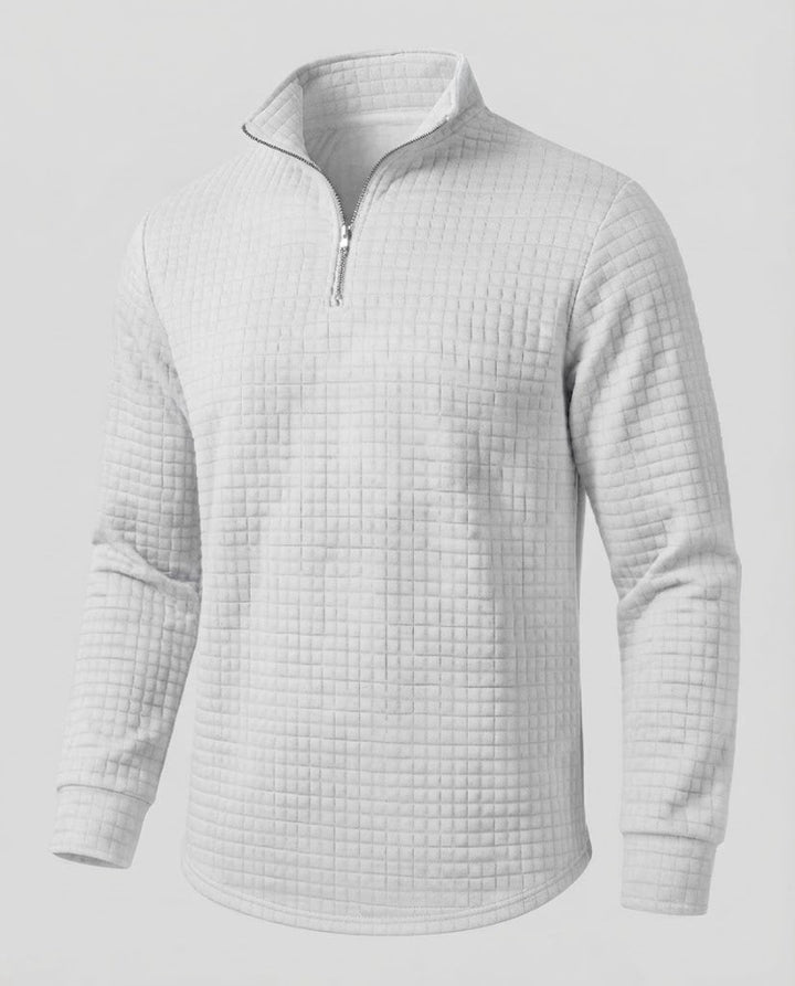 Men's Structured Half-Zip Sweatshirt with Stand-Up Collar and Waffle Texture Mune Fashion