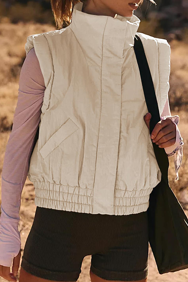 Mune | Stand Collar Button Sleeveless Loose Pocket Box Jacket