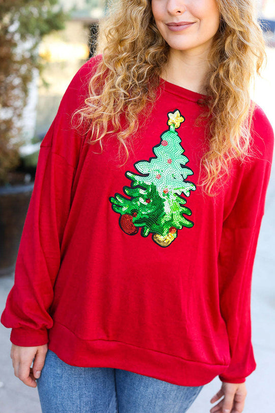 Mune | Christmas Tree Holiday Sequins Casual Loose Sweatshirt