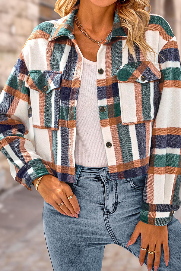 Mune | Pocket Fashion Casual Cropped Women'S Checkered Jacket