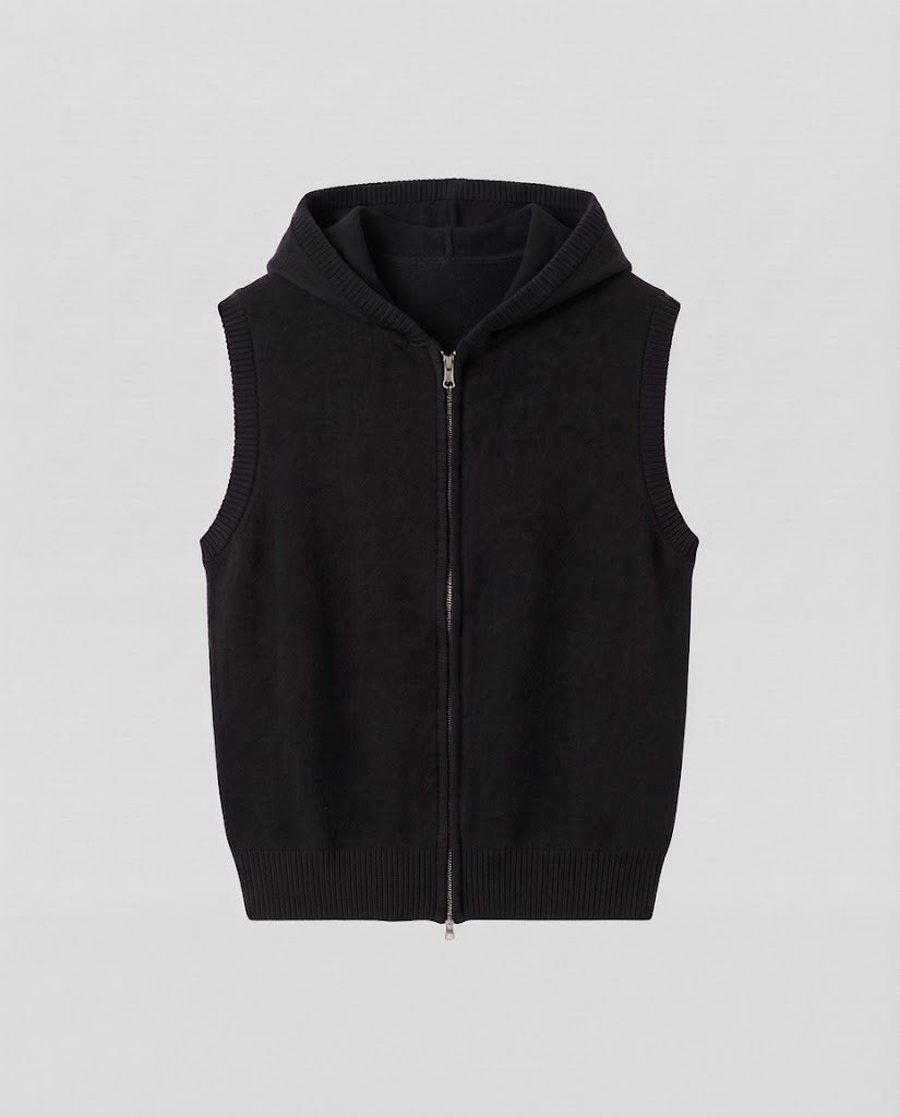 Women's Sleeveless Knitted Vest with Hood and Zipper Mune Fashion