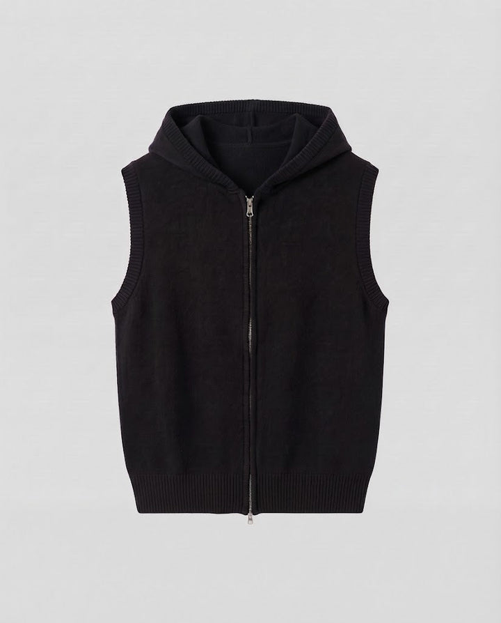 Women's Sleeveless Knitted Vest with Hood and Zipper Mune Fashion