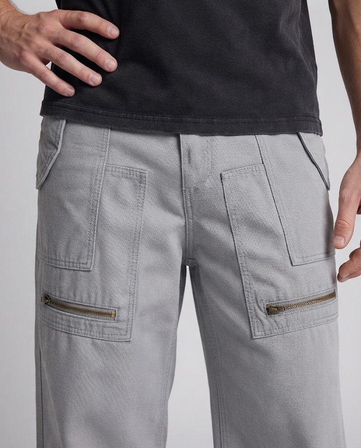 Men's wide cargo pants in palazzo cut with large patch pockets and zipper details Mune Fashion