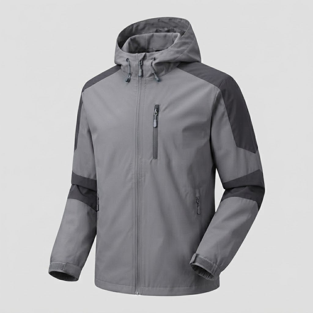 Men's lightweight water-repellent hooded softshell jacket with contrast stripes and chest zip Mune Fashion