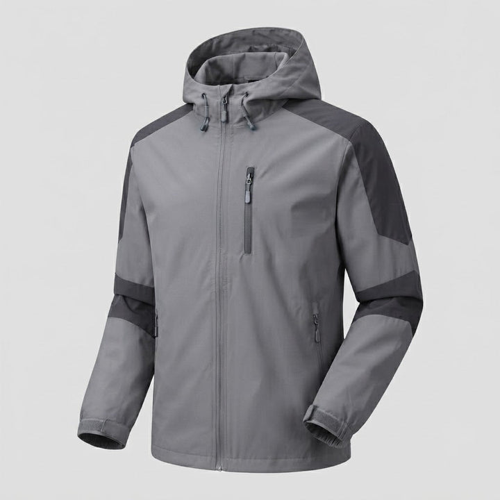 Men's lightweight water-repellent hooded softshell jacket with contrast stripes and chest zip Mune Fashion
