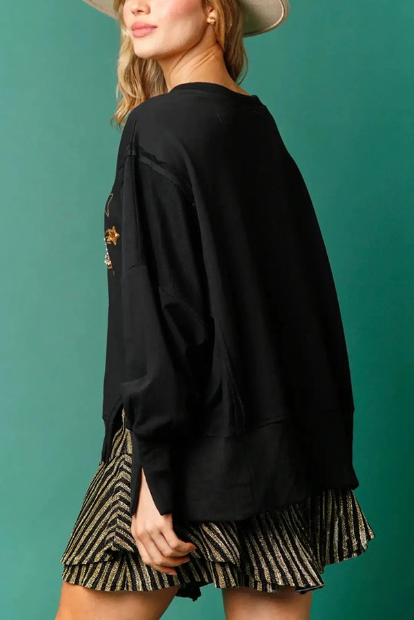 Mune | Christmas Sequins Casual Round Neck Long Sleeve Sweatshirt