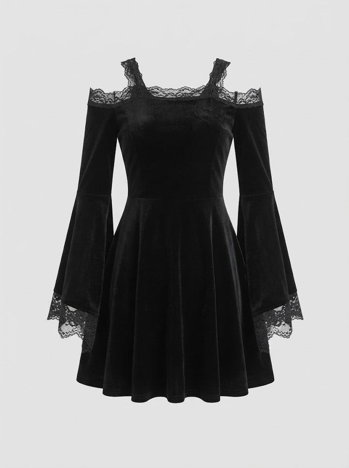 Women's Gothic Dress with Voluminous Sleeves and Lace Accents Mune Fashion