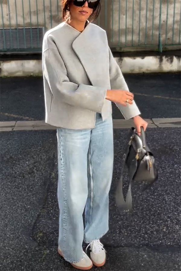 Mune | and Structure Faux Wool Revers Long Sleeve Loose Jacket