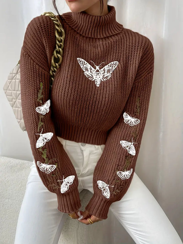 Mune | Sweater with butterfly pattern and high collar - Elegant women's fashion