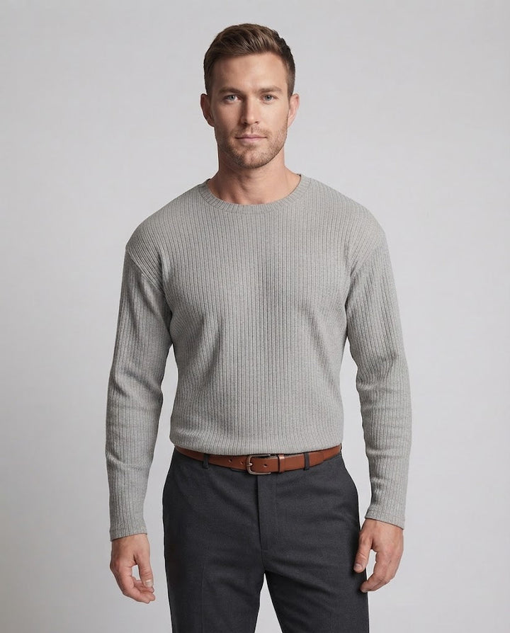 Men's ribbed long sleeve shirt with round neck and relaxed fit Mune Fashion