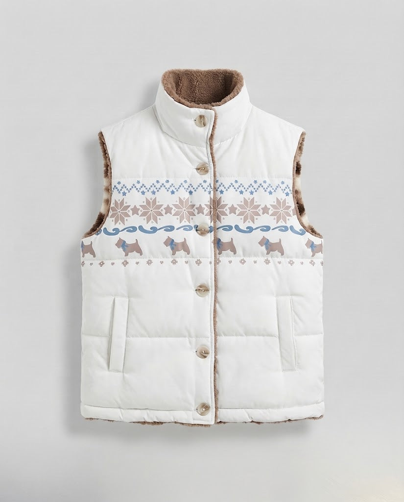 Women's Reversible Quilted Thermal Vest with Teddy Lining & Norwegian Pattern Mune Fashion