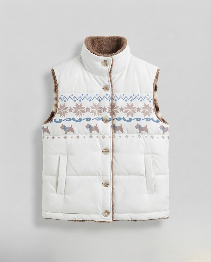 Women's Reversible Quilted Thermal Vest with Teddy Lining & Norwegian Pattern Mune Fashion