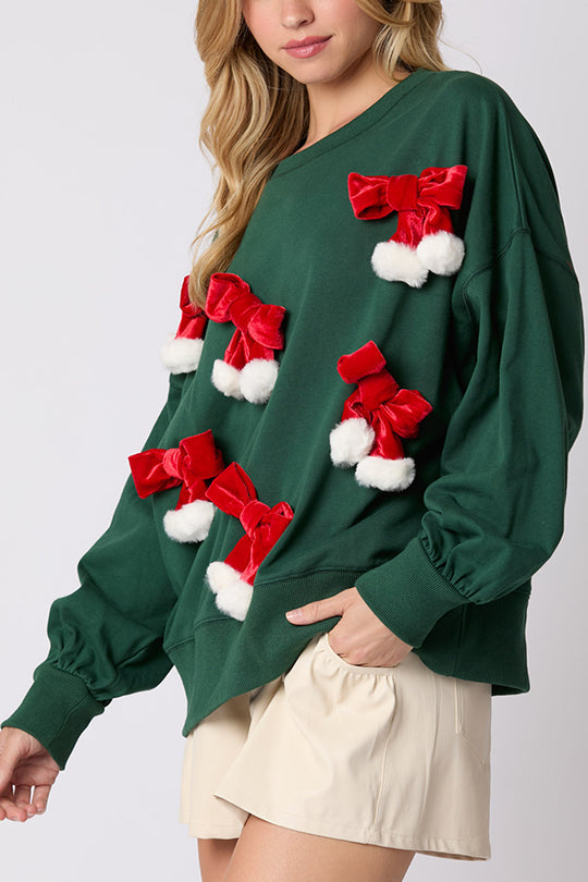 Mune | Christmas Bow Decorated Casual Long Sleeve Sweatshirt