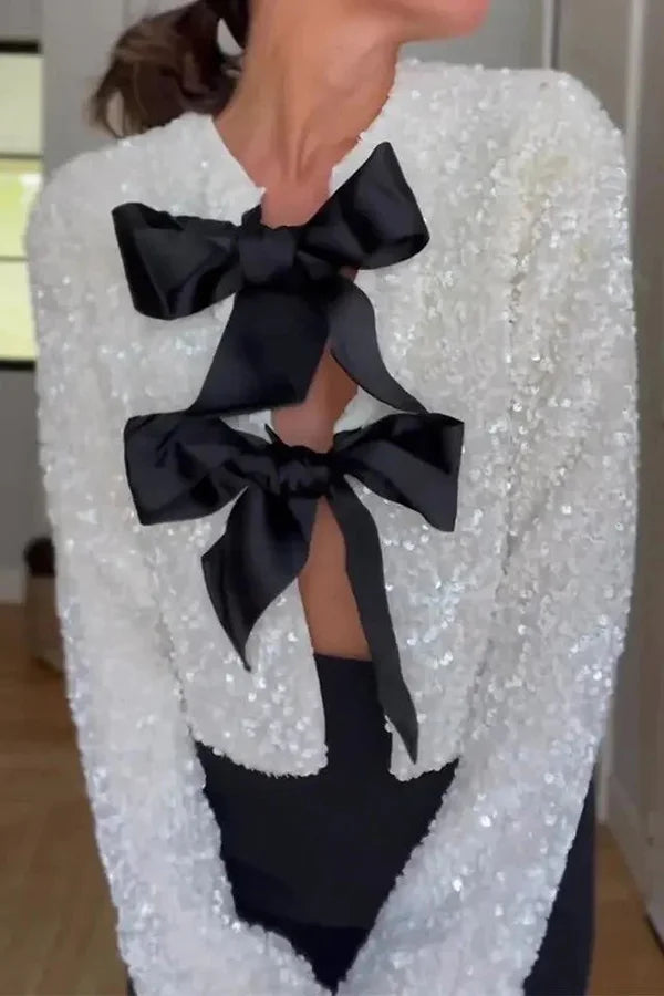 Mune | Options To Celebrate, Tie Front Bow Sequin Jacket