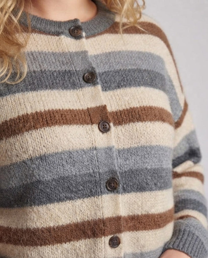 Women Short Cardigan in Retro Stripe Look with Ribbed Cuffs Mune Fashion