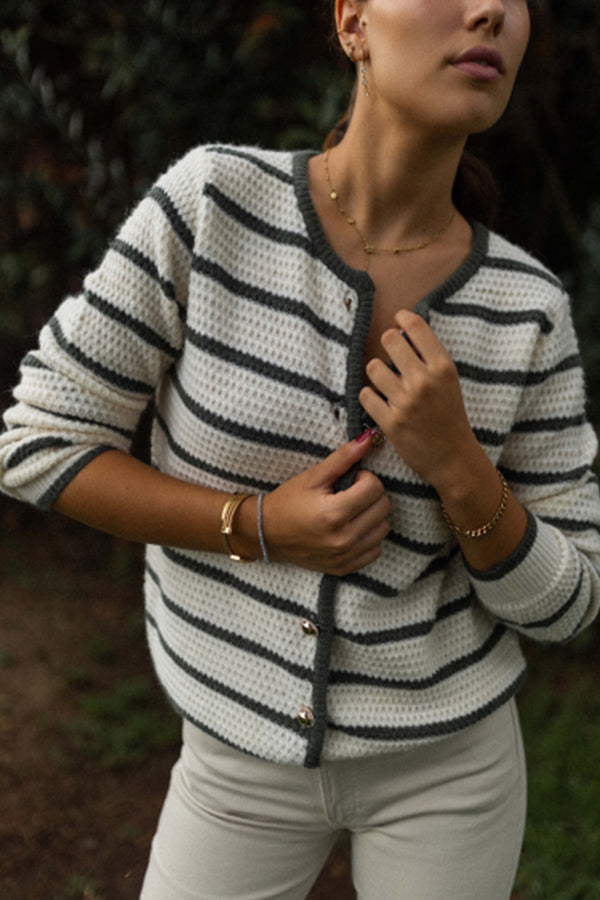Mune | Striped Round Neckline Jacket