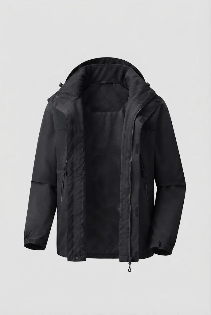 Men's Two-Layer Softshell Outdoor Jacket with Removable Fleece Inner Jacket and Hood Mune Fashion