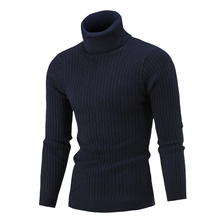 Men's knitted sweater with roll neck and cable pattern