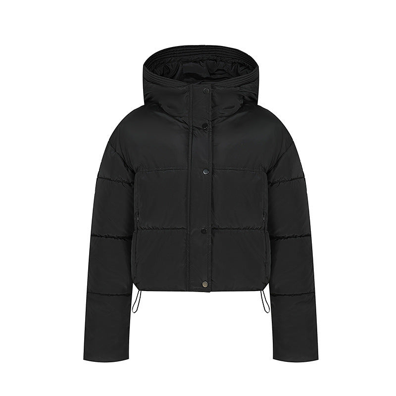 Short quilted jacket for women with stand-up collar and button placket