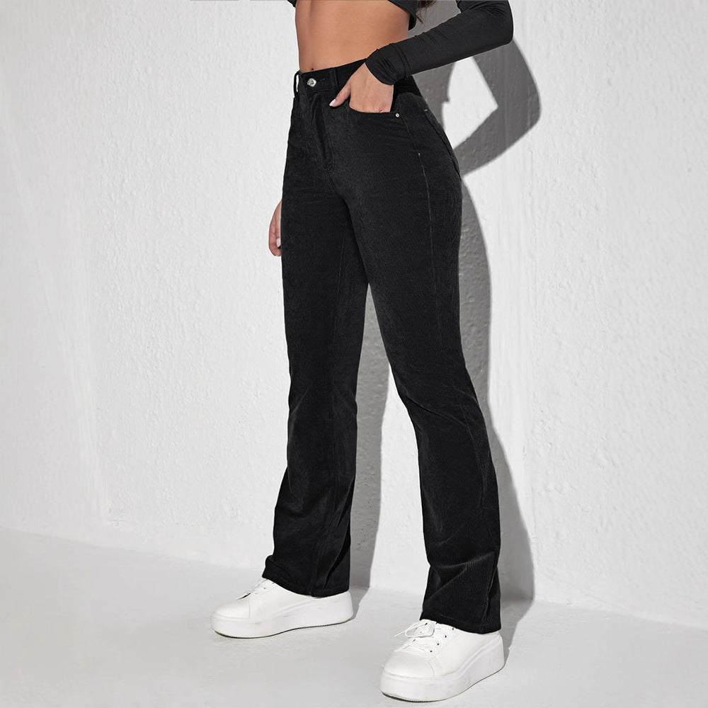 Cord flared pants with high waist