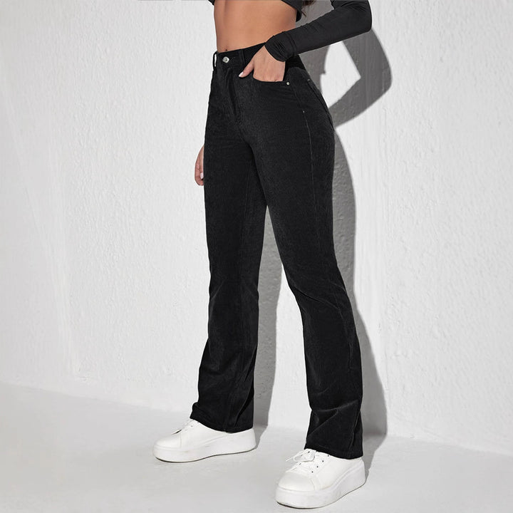 Cord flared pants with high waist