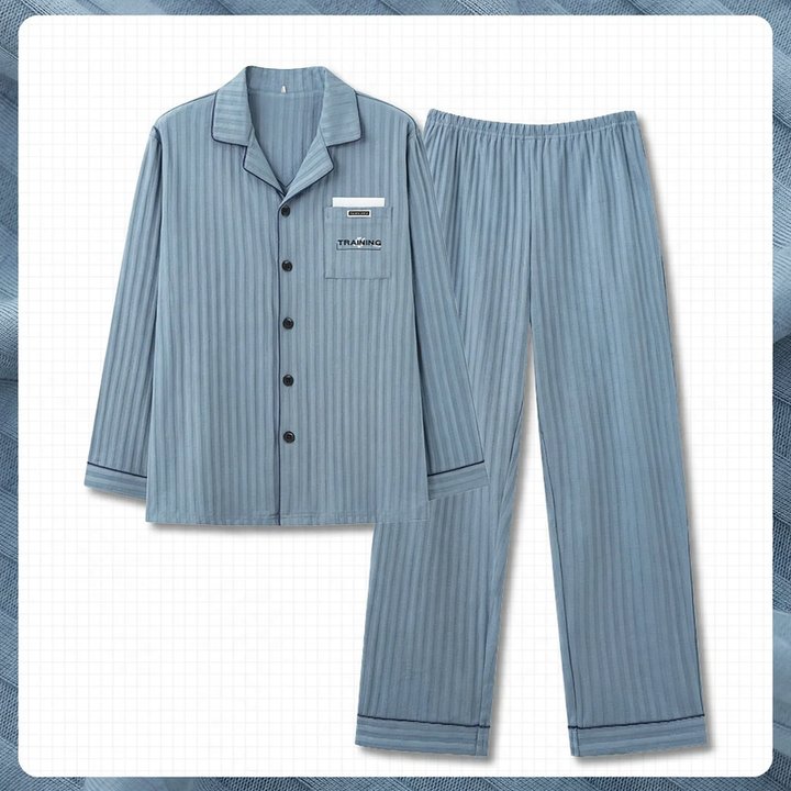 Men's pajamas made of pure cotton, long-sleeved