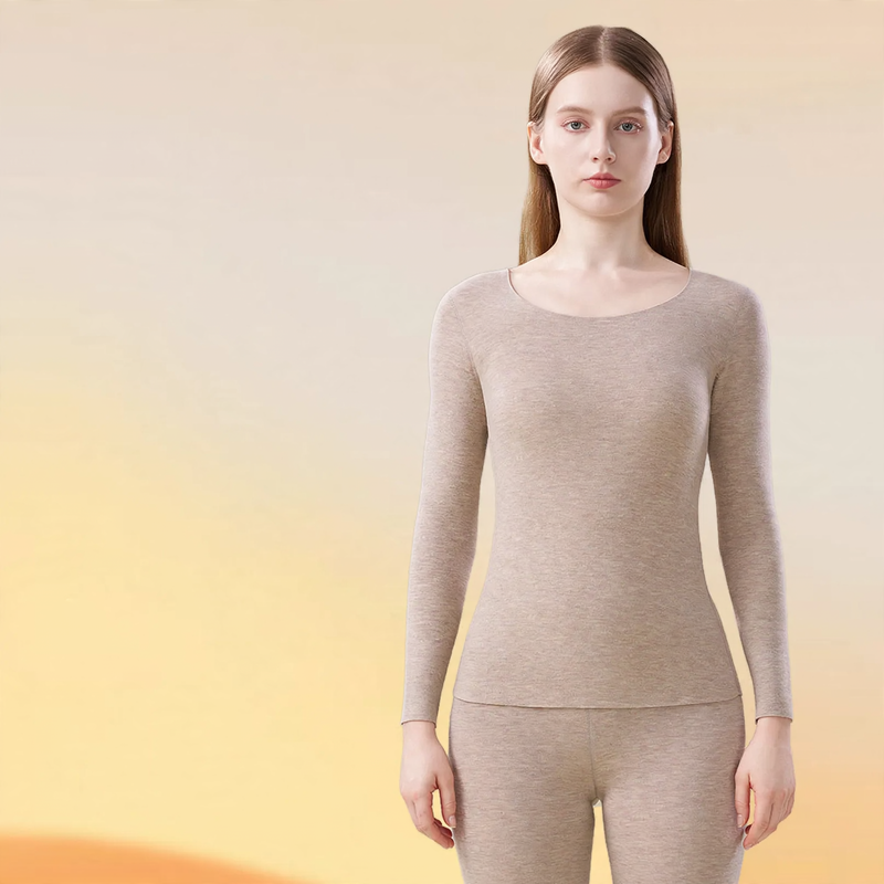 Thermal women's underwear set, self-heating, round neck