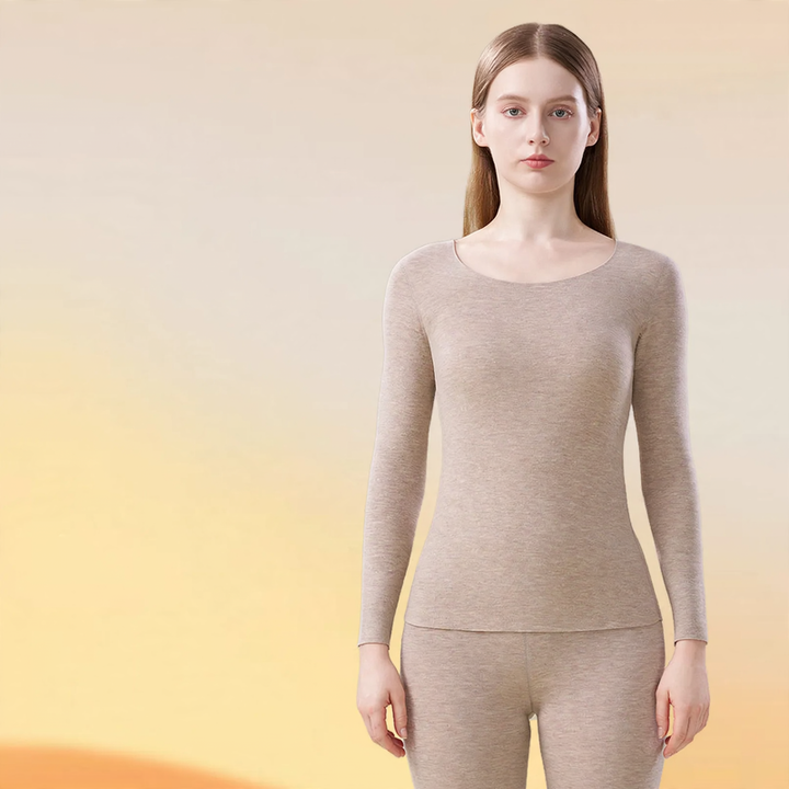 Thermal women's underwear set, self-heating, round neck