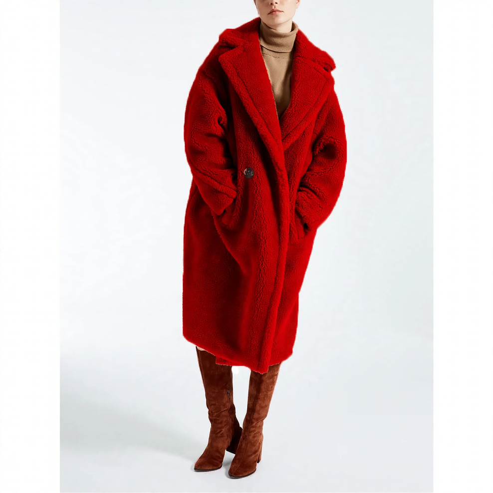 Women’s faux lambskin coat, mid-length, lined