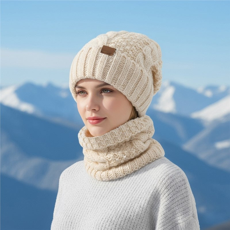 Knitted hat and scarf set with ear protection