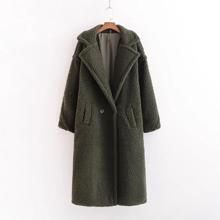 Women’s Teddy Coat, mid-length, with large lapels