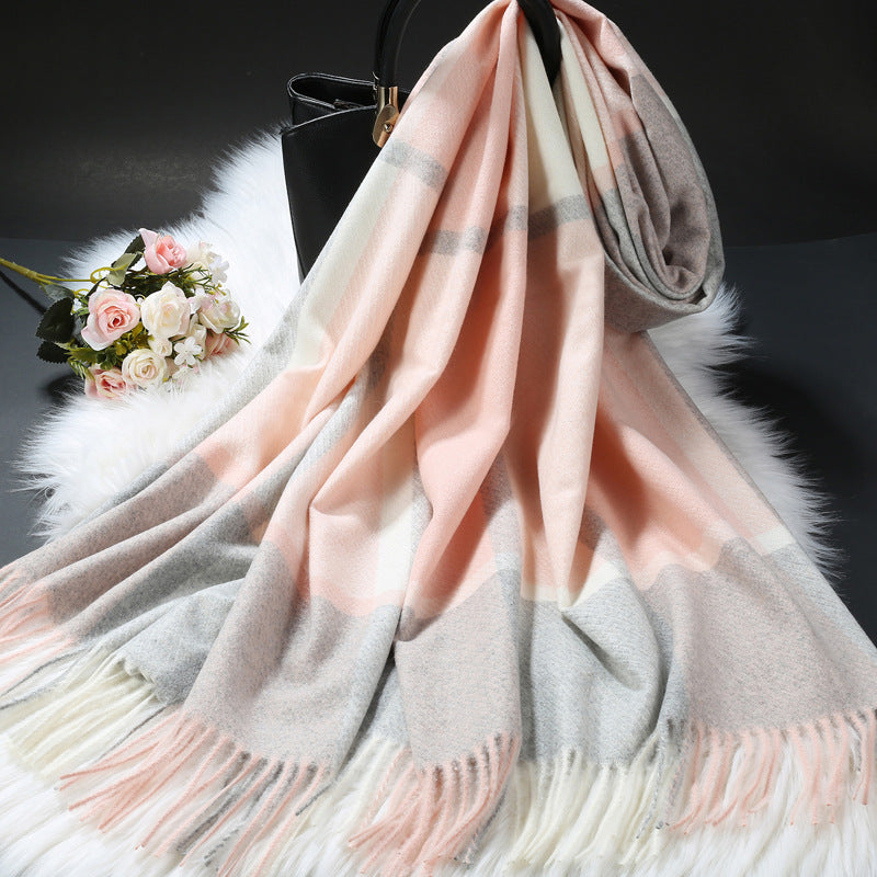 Long scarf in plaid pattern, warm winter accessory