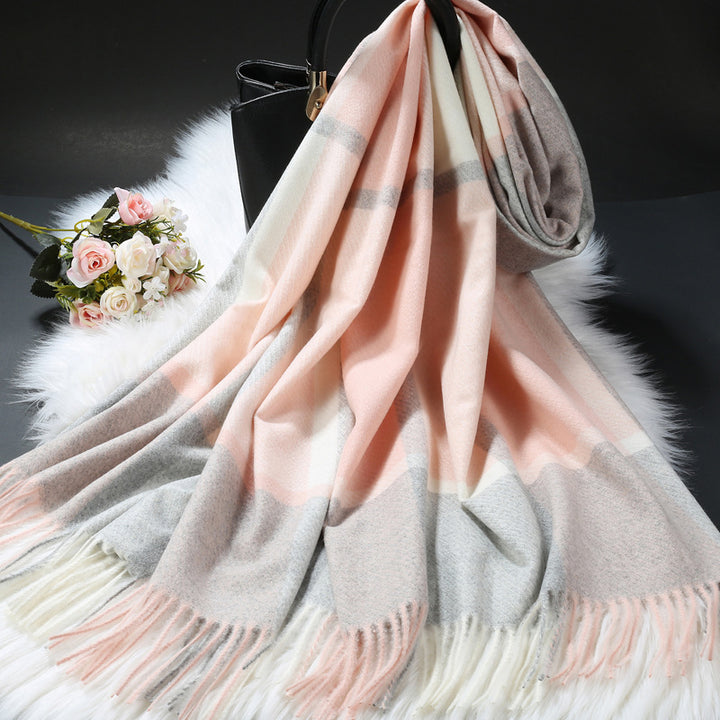 Long scarf in plaid pattern, warm winter accessory