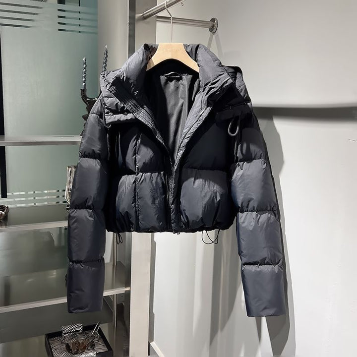 Short women's quilted jacket, high-waisted, lined