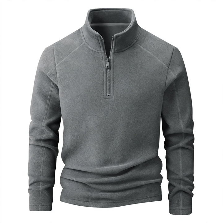 Fleece sweatshirt with stand-up collar and zipper