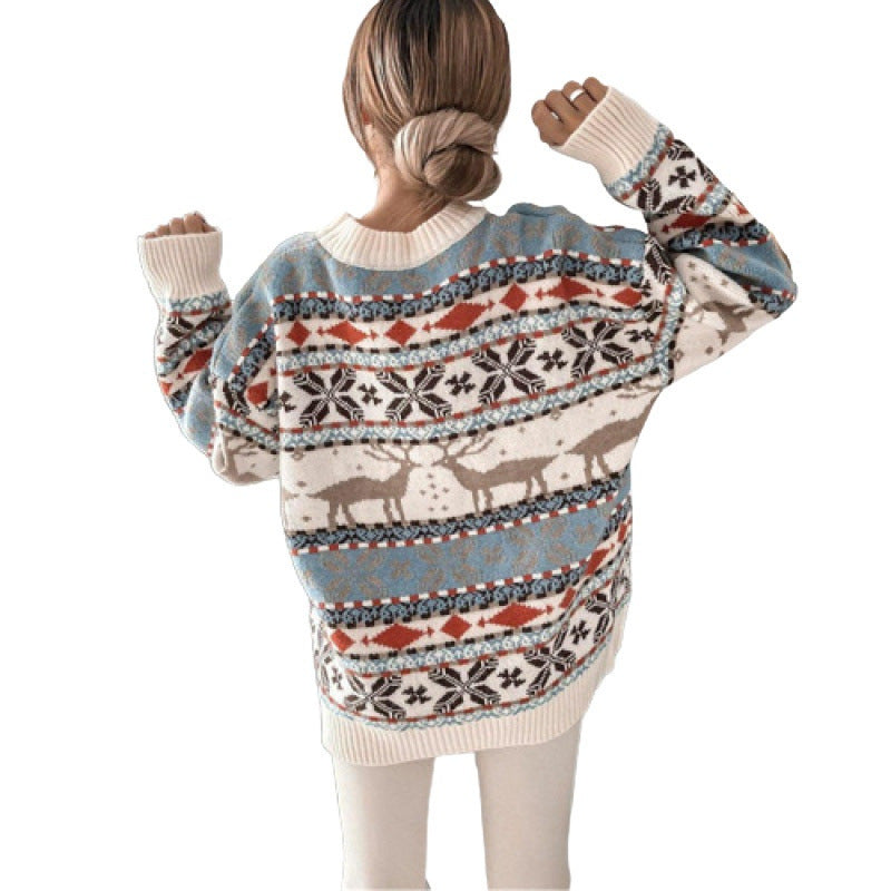 Elegant knit sweater with festive jacquard pattern