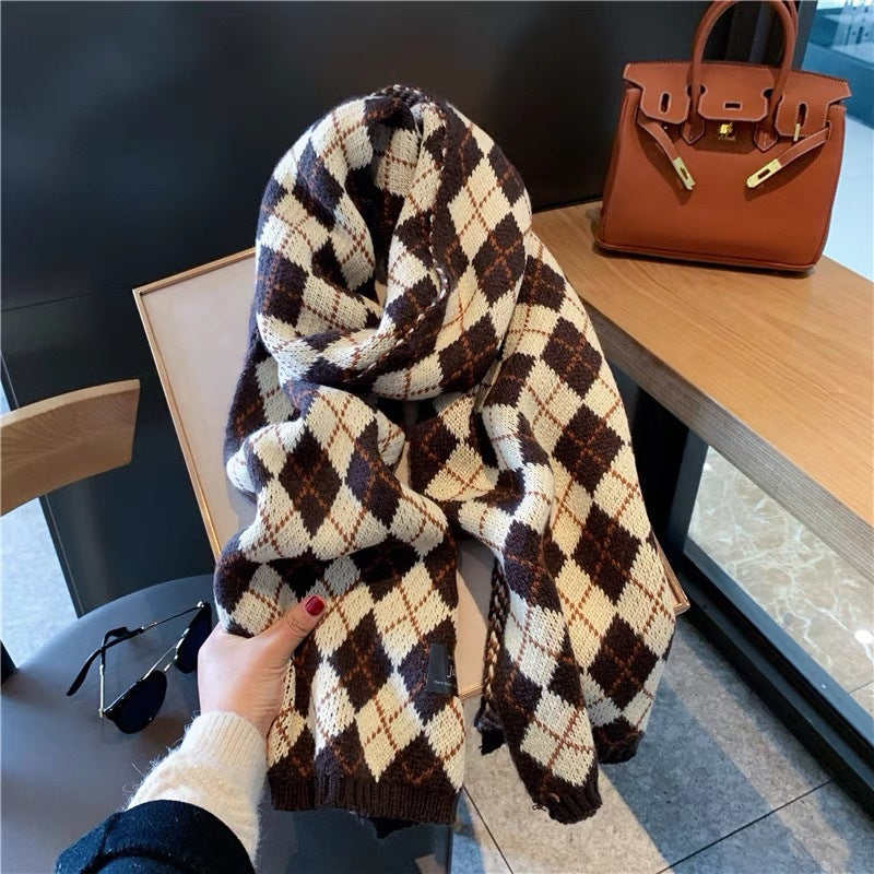 Checked knit scarf, 148x20 cm