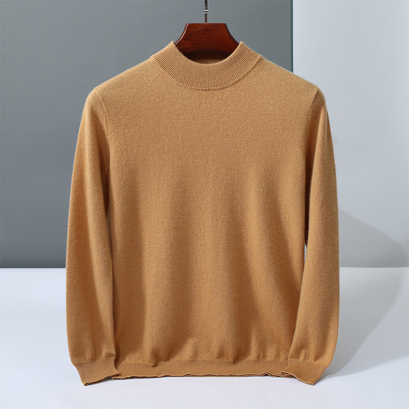 Men's cashmere sweater, stand-up collar, solid color