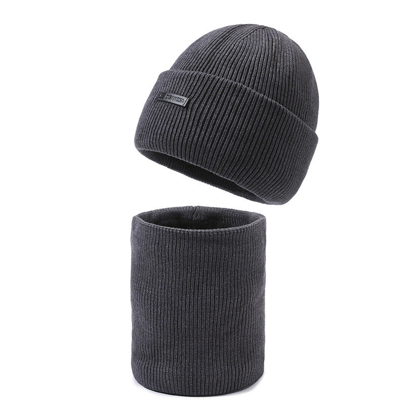 Warm set of knitted hat and neck warmer