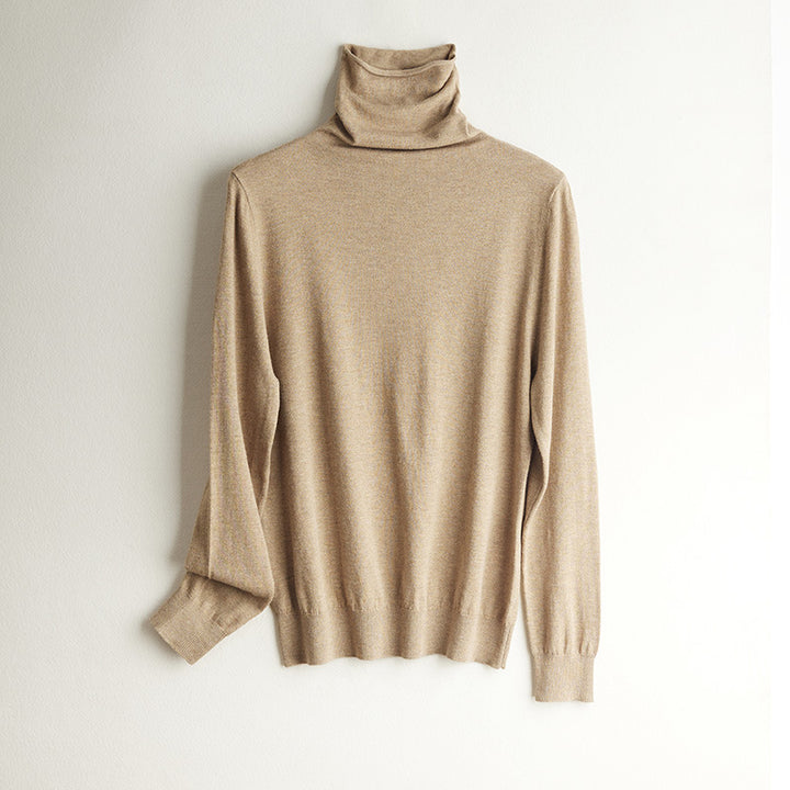 Women's silk knit sweater, standing collar