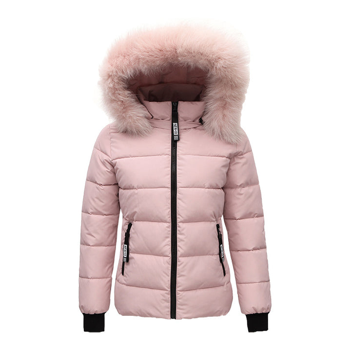 Women’s winter jacket, short, fitted, with fur collar