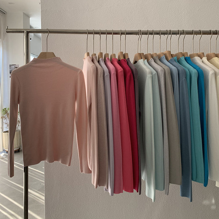 Slim stand-up collar sweater, solid color, long-sleeved