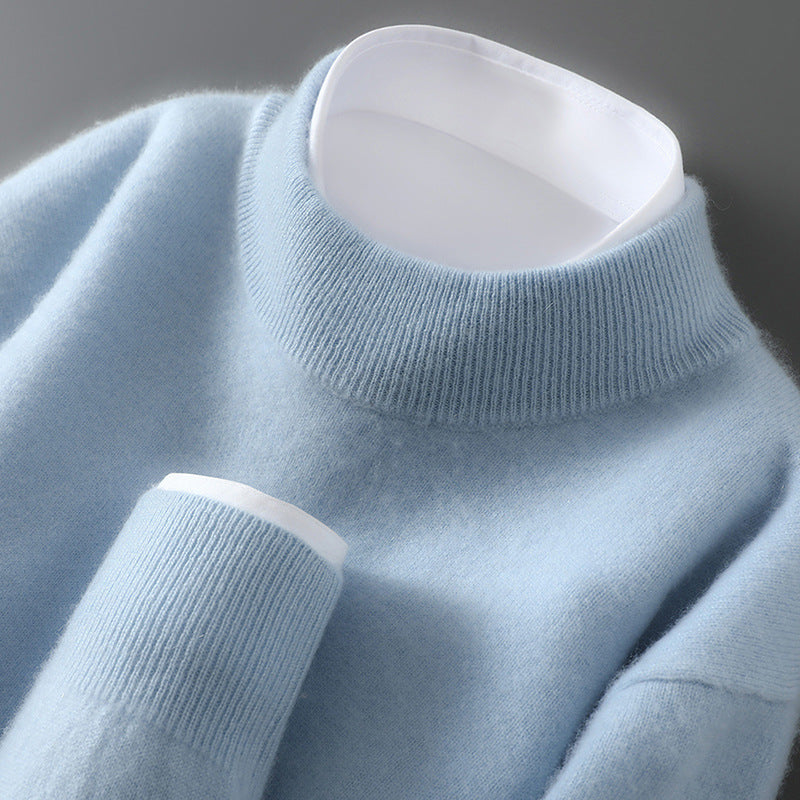 Men's wool sweater with stand-up collar, 100% wool