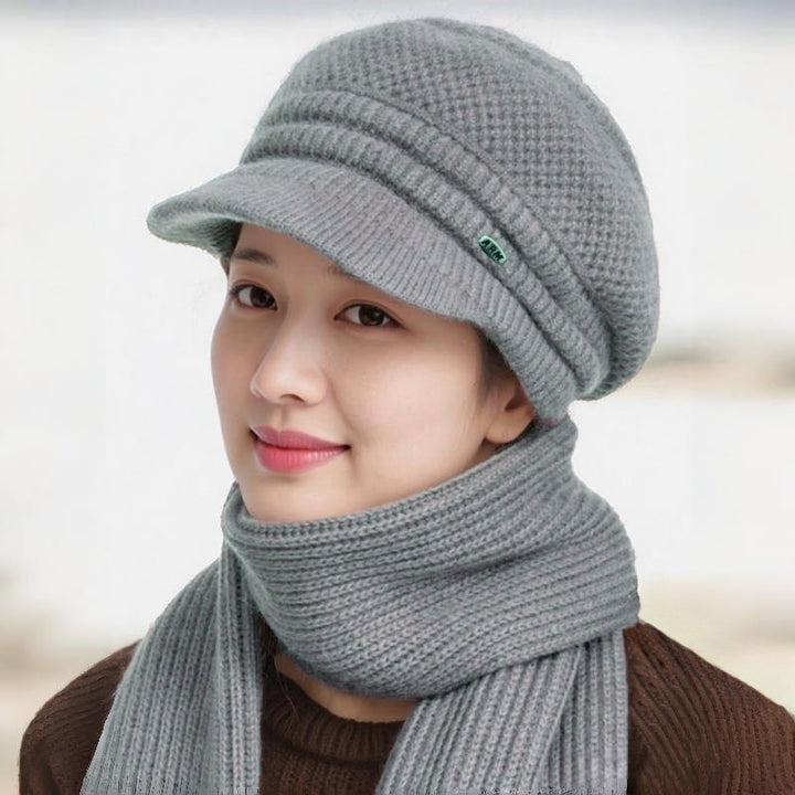Women's Set: Knitted Beanie and Scarf for Winter