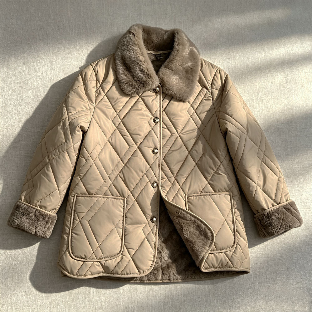Women's quilted jacket, lightweight, fitted, with V-neck