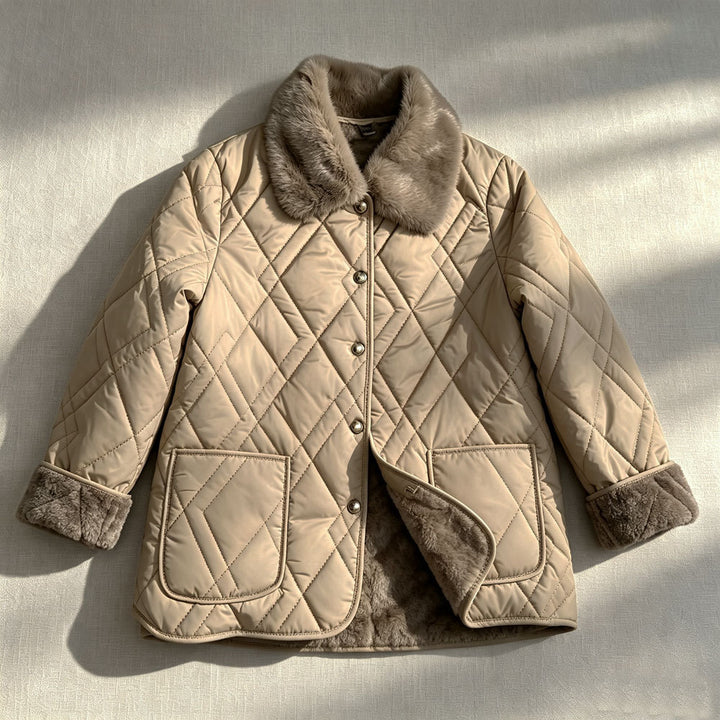 Women's quilted jacket, lightweight, fitted, with V-neck