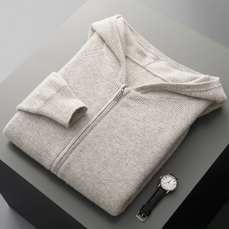 Men's cashmere hoodie cardigan, thick