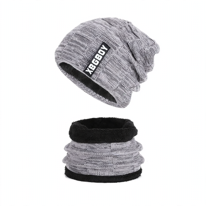Winter knitted hat and scarf set, lined