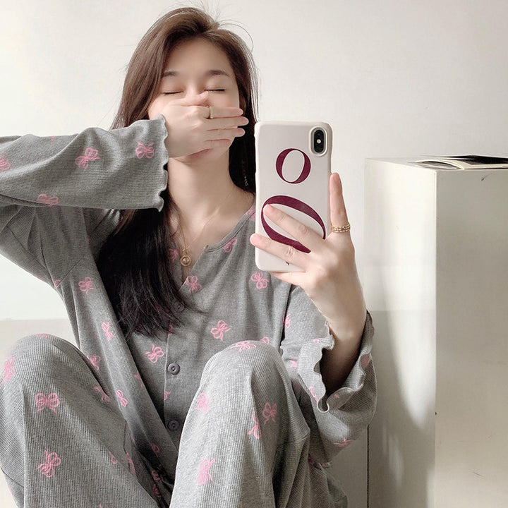 Women's Pajama Set, floral, long-sleeved, buttoned
