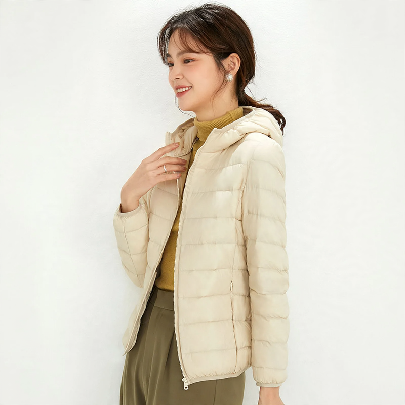 Lightweight down jacket with hood for women